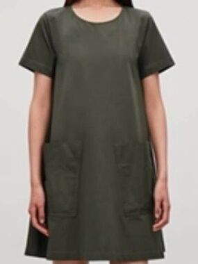 COS Olive Green Cotton A-Line T-Shirt Tent Dress With Pockets S